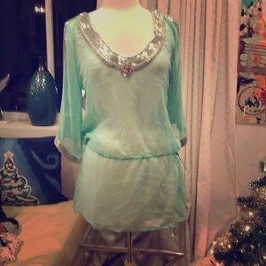 Boston proper sheer embellished tunic mint silver